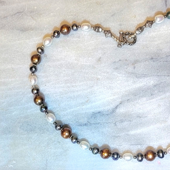 Artisan 20" Necklace Chocolate Black Saltwater Pearls Sterling 925 Quinceañera - Picture 3 of 6